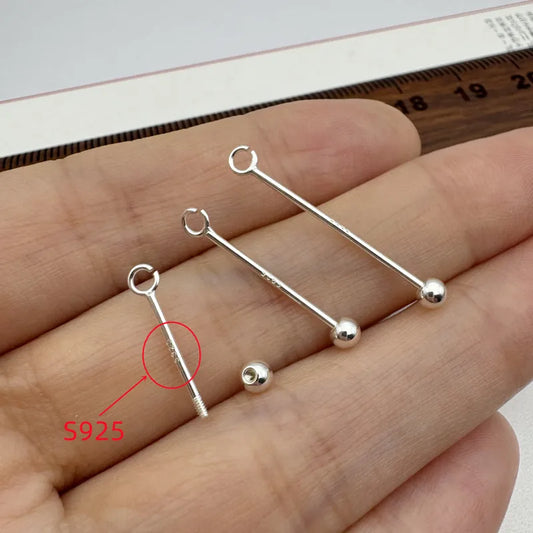1PCS Solid 925 Sterling Silver Screw Needle Buckle Accessories Making DIY Jewelry Pendants Finding