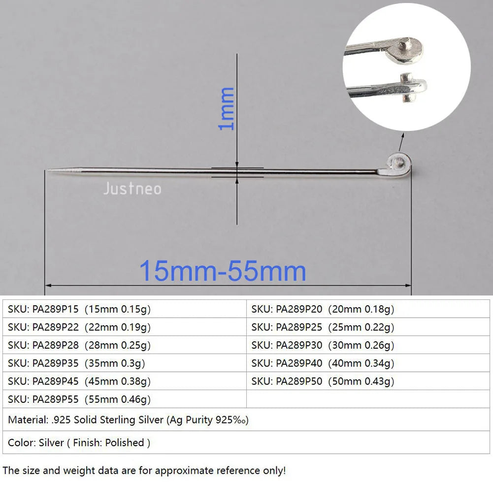 925 Sterling Silver Brooch Pin Backs For Jewelry Making , Silver Brooch Pin kit, Pin Back Straight Locking Jewelry Finding