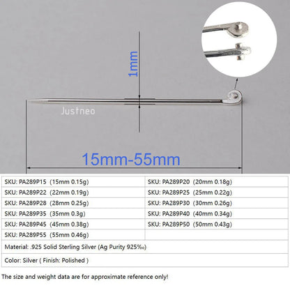 925 Sterling Silver Brooch Pin Backs For Jewelry Making , Silver Brooch Pin kit, Pin Back Straight Locking Jewelry Finding