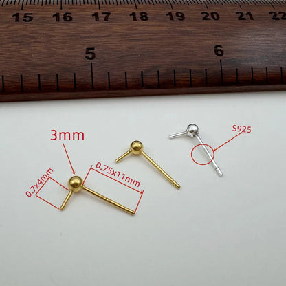 1Pair Solid 925 Sterling Silver 3mm Earring for Round Pearl beads DIY Accessories Making Components Finding