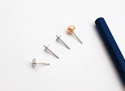 1 Pair Earring Studs Solid 925 Sterling Silver Ear Post Finding with Cupped Pad for Holding Pearl Beads Stones DIY Accessories