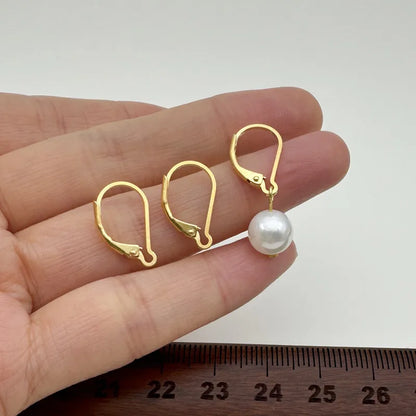 1Pair Solid 925 Sterling Silver French Hooks 18k Gold Color 15mm DIY Earring Accessories Making Components Finding