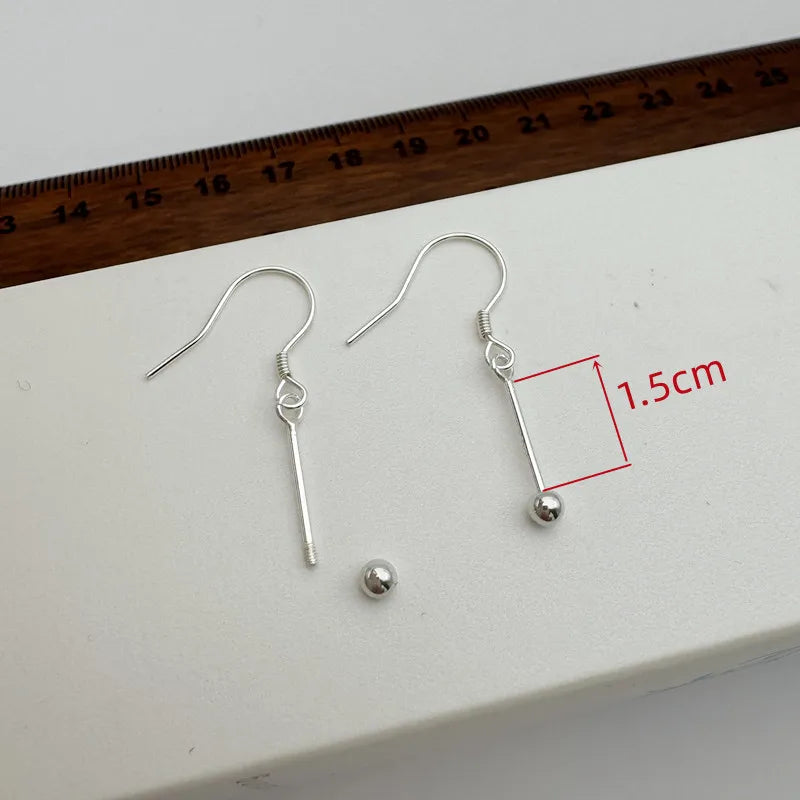 1Pair Solid 925 Sterling Silver Earring Hooks with Neddles for Round Beads 10-15-20mm DIY Jewelry Making Accessories