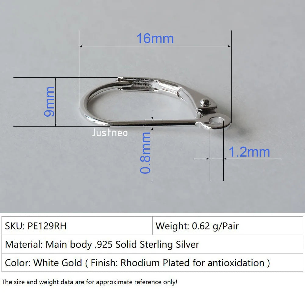 Solid 925 Sterling Silver Hinged French Leverback Eearwire Hook Findings , snap hook for Earring Jewelry DIY