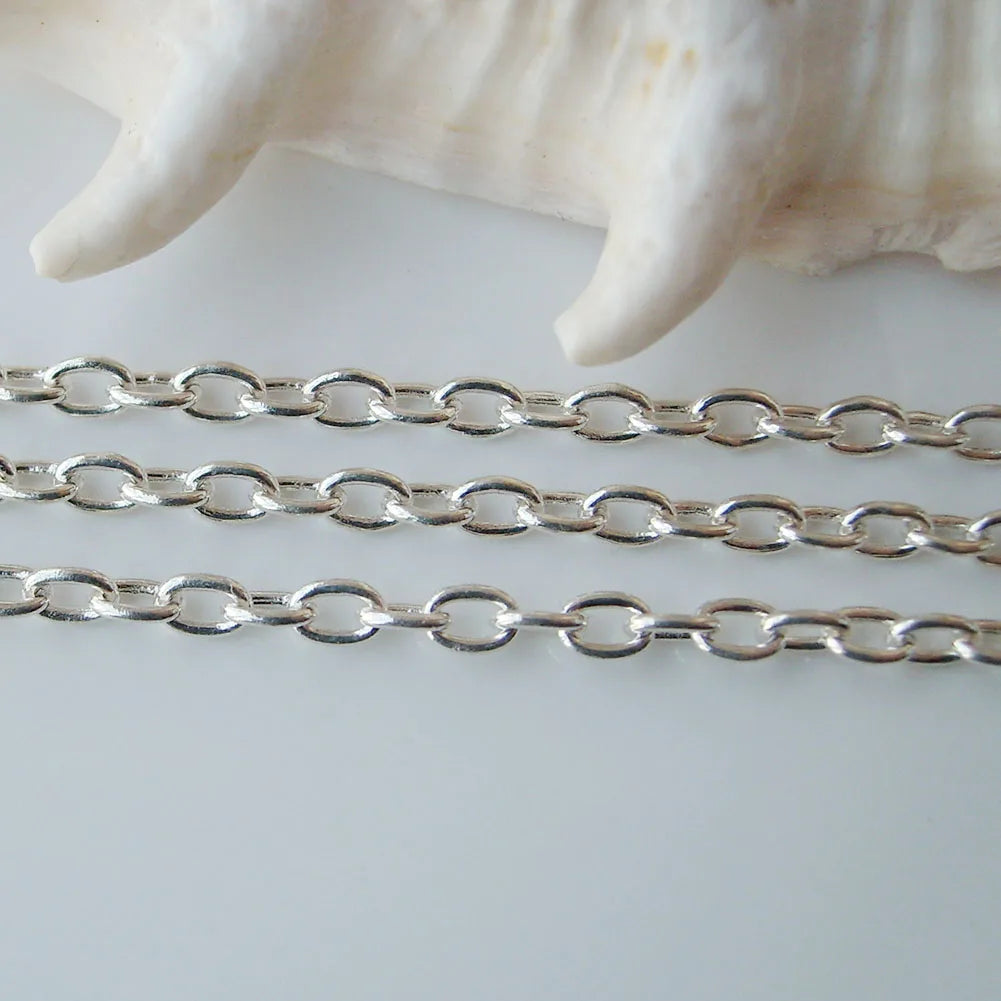 Solid 925 Sterling Silver Oval Cable Chain bulk Loose Rope Link for Jewelry making Diy Components and Findings, 1 meter
