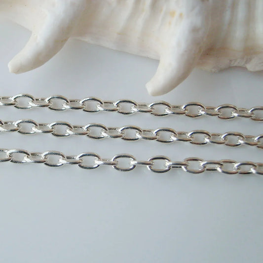 Solid 925 Sterling Silver Oval Cable Chain bulk Loose Rope Link for Jewelry making Diy Components and Findings, 1 meter