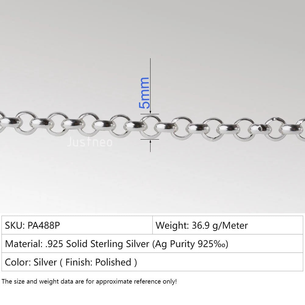 Solid 925 Sterling Silver Rollo/Rolo Chain Loose Rope Link for Jewelry Diy Components and Findings