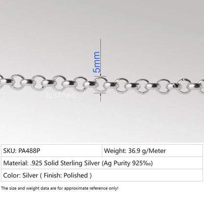 Solid 925 Sterling Silver Rollo/Rolo Chain Loose Rope Link for Jewelry Diy Components and Findings