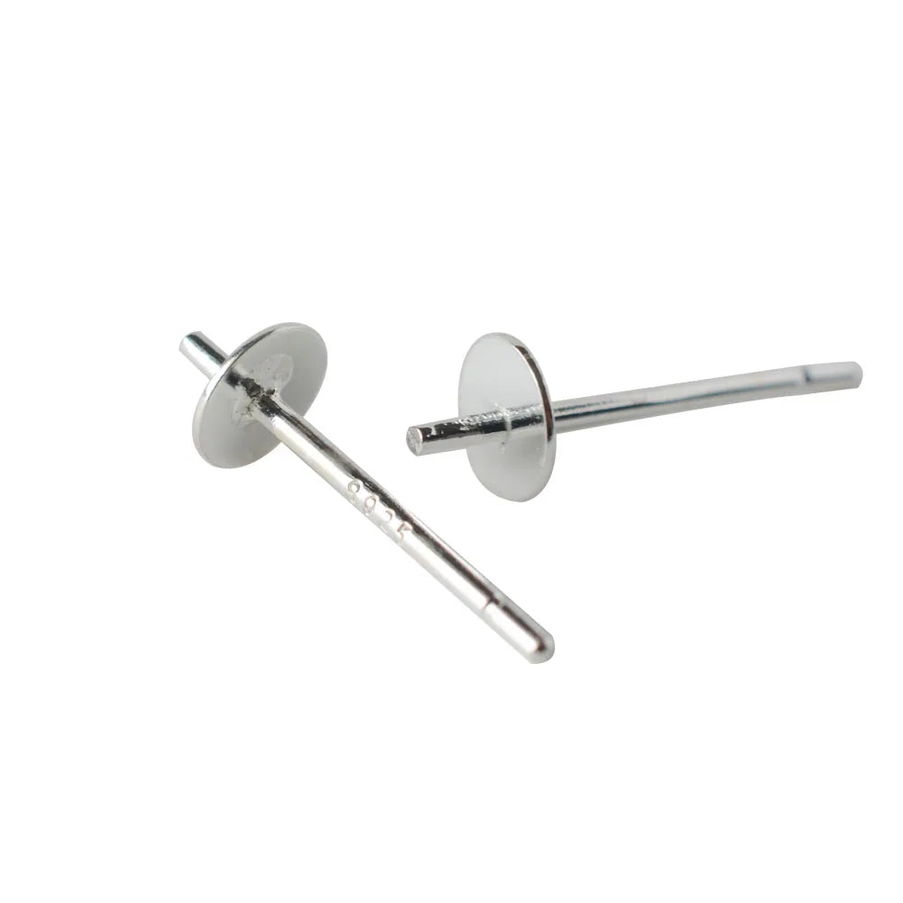 925 Sterling Silver blank post stud earrings with Flat Pad for jewelry making