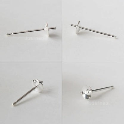 Solid 925 Sterling Silver Earring Studs Ear Post Finding with Cupped Pad for Holding Pearl Gemstone Beads
