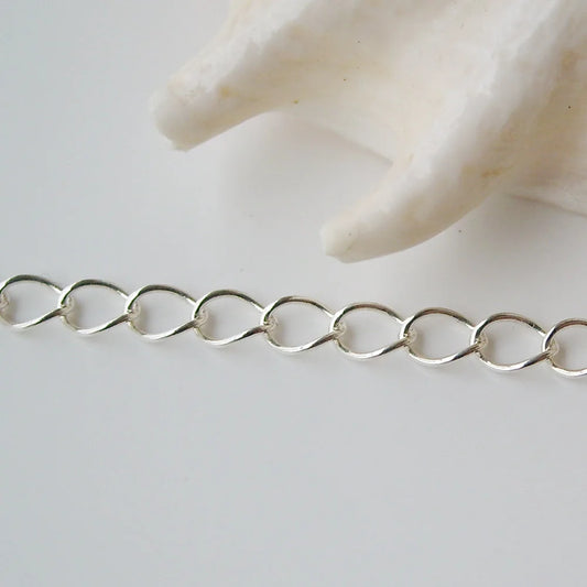 silver chain,solid 925 sterling silver twisted oval cable chain, loose chain for necklace,bracelet  jewelry, 1meter