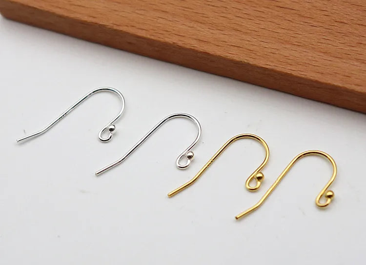 1Pair Solid 925 Sterling Silver Earring Hook 0.7*21mm with 2mm Ball DIY Components Jewelry Making Accessories Finding