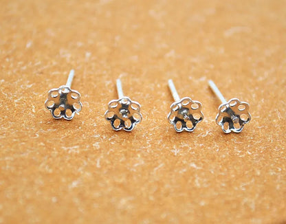 1 Pair 5mm Solid 925 Sterling Silver Earring Post Ear Studs with Cupped Pad Holding Jewelry Pearl Round Beads Making DIY