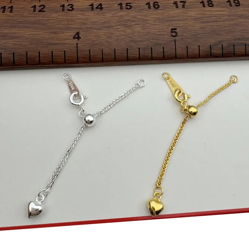 1PCS Solid 925 Sterling Silver Silicone Chopin Extended Chain Adjusting Chain Bracelet Necklace DIY Jewelry Finding