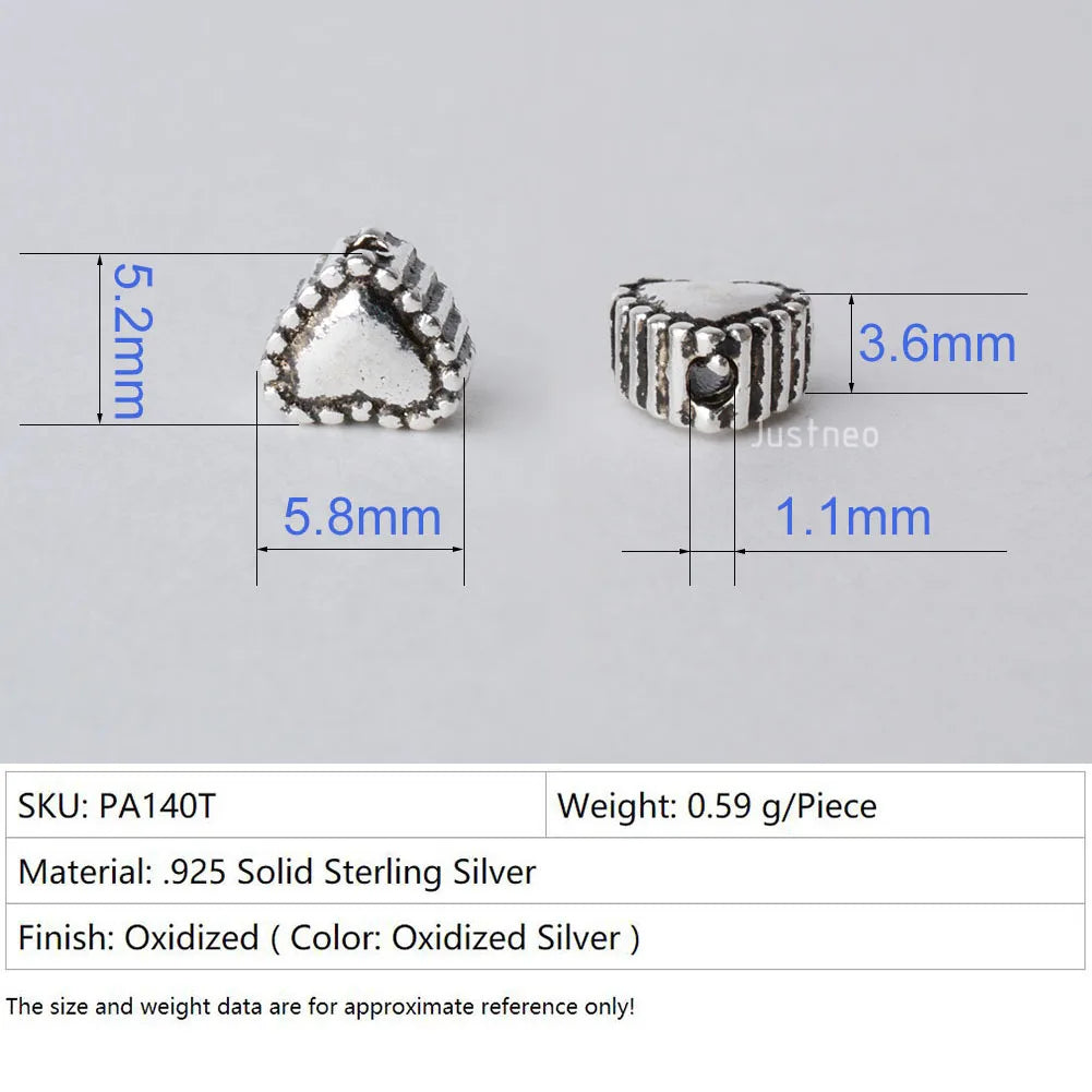 solid 925 sterling silver Heart-shaped charm beads, Thai Silver spacer loose bead with 1.2mm hole jewelry diy components
