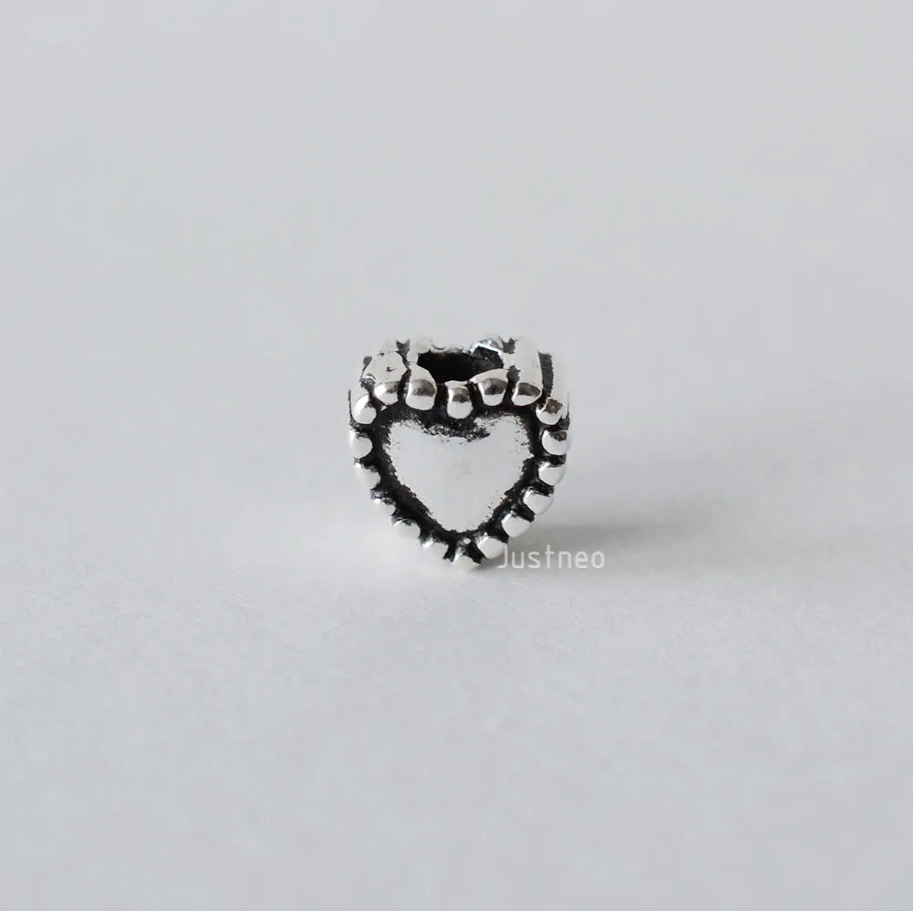 solid 925 sterling silver Heart-shaped charm beads, Thai Silver spacer loose bead with 1.2mm hole jewelry diy components