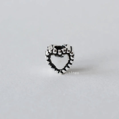 solid 925 sterling silver Heart-shaped charm beads, Thai Silver spacer loose bead with 1.2mm hole jewelry diy components