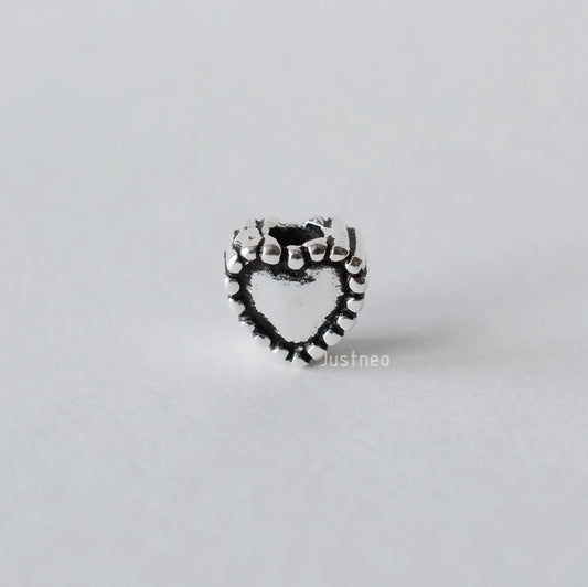 solid 925 sterling silver Heart-shaped charm beads, Thai Silver spacer loose bead with 1.2mm hole jewelry diy components