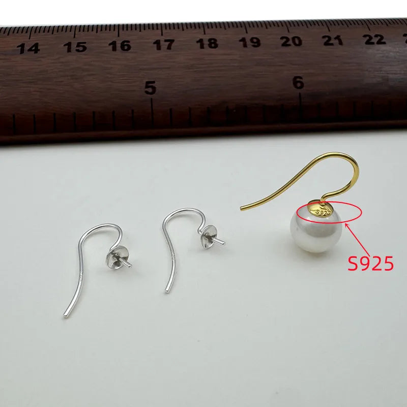 1Pair Solid 925 Sterling Silver Earring Hooks Holder Simple Pearl DIY Jewelry Making for Beads Settings Components Finding