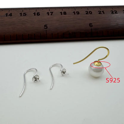 1Pair Solid 925 Sterling Silver Earring Hooks Holder Simple Pearl DIY Jewelry Making for Beads Settings Components Finding