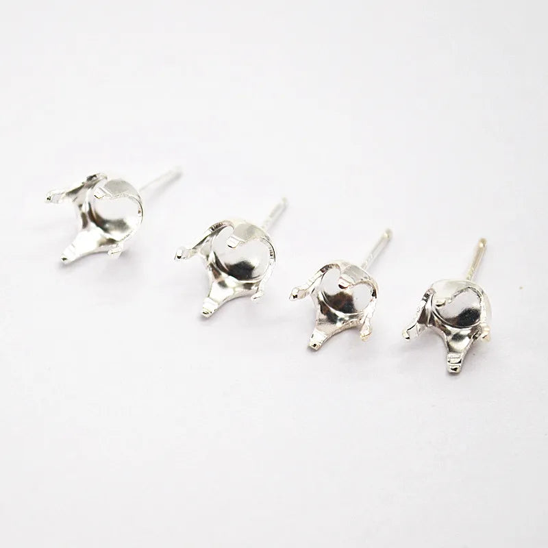 1 Pair Solid Sterling Silver Round Earring Stud Post Components Prongy for Jewelry Stones Beads Making Snaps in Settings