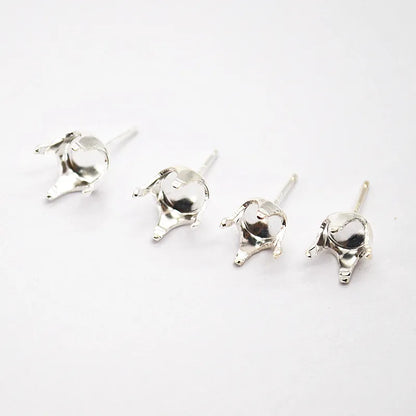 1 Pair Solid Sterling Silver Round Earring Stud Post Components Prongy for Jewelry Stones Beads Making Snaps in Settings