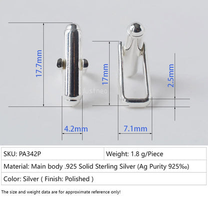 Solid 925 Sterling Silver Cufflink Fitting Base Round Bar with U Arm Assembled, DIY components