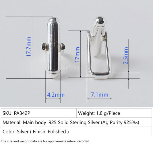 Solid 925 Sterling Silver Cufflink Fitting Base Round Bar with U Arm Assembled, DIY components