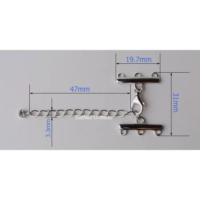 Solid 925 Sterling Silver Clasp Buckle 2/3 Strand Necklace Hook Cubic Zirconia Rhodium Plated  Diy Jewelry Components, 1pc