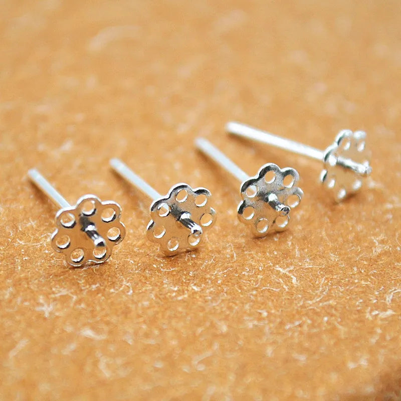 1 Pair 5mm Solid 925 Sterling Silver Earring Post Ear Studs with Cupped Pad Holding Jewelry Pearl Round Beads Making DIY
