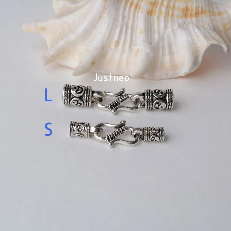 Antiqued solid 925 sterling silver S Clasp Leather Cord End Cap , silver jewelry diy findings/components