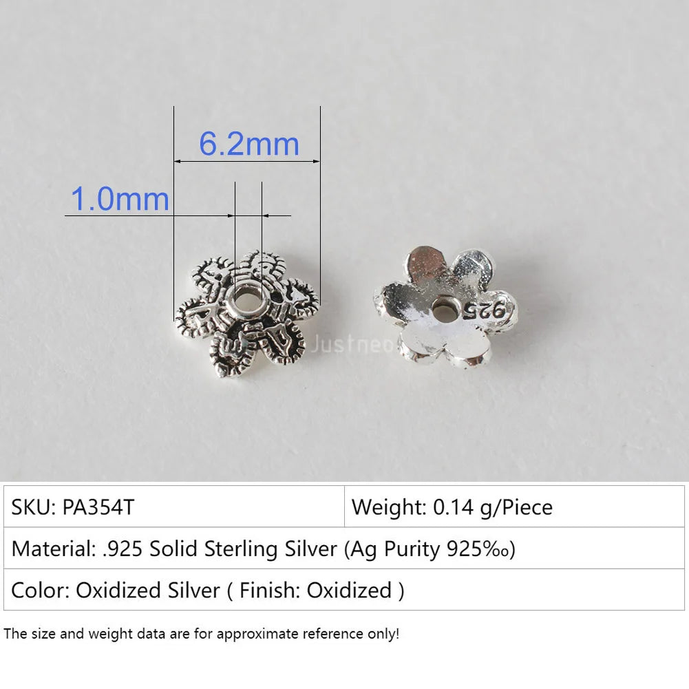 925 Sterling Silver Bead Caps, Oxidized Silver Flower Spacer Bead End Caps For Jewelry Making Bulk, DIY Jewelry Accessories