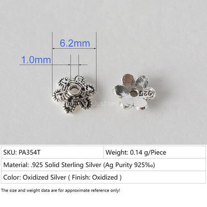 925 Sterling Silver Bead Caps, Oxidized Silver Flower Spacer Bead End Caps For Jewelry Making Bulk, DIY Jewelry Accessories