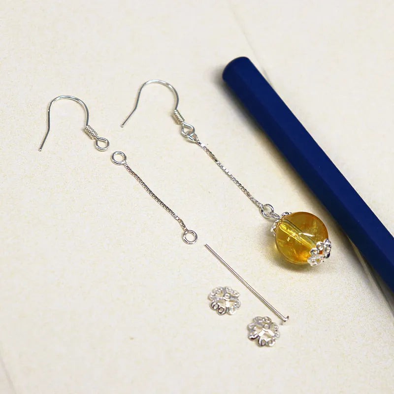 1Pair 925 Sterling Silver Earrling Settings Diy Jewelry Making Components For Round Beads Findings