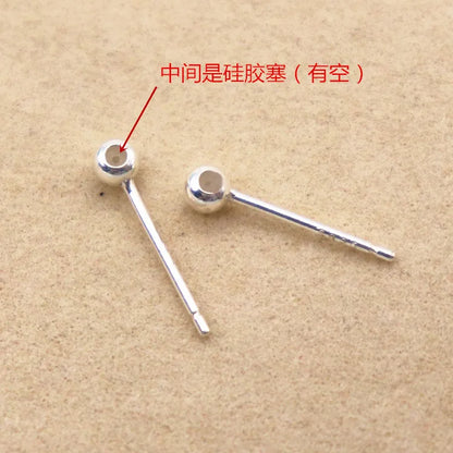 1Pair Solid 925 Sterling Silver Earring Studs Ear Post Making with Silicon Hollow for Jewelry Findings DIY Accessories