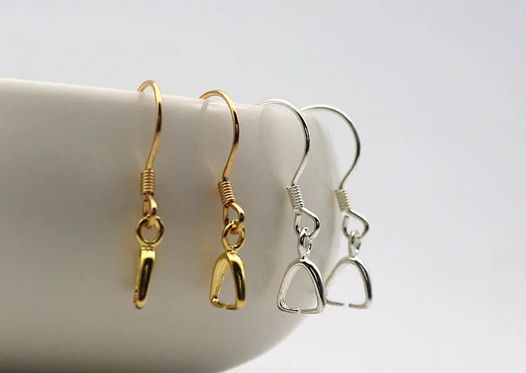 1Pair Solid 925 Sterling Silver Earring Hook with Small Pinch Clasp Connector Clip Bail Pendant DIY Jewelry Findings Accessories