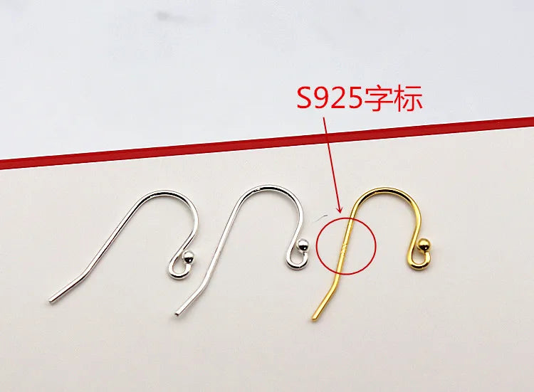 1Pair Solid 925 Sterling Silver Earring Hook 0.7*21mm with 2mm Ball DIY Components Jewelry Making Accessories Finding