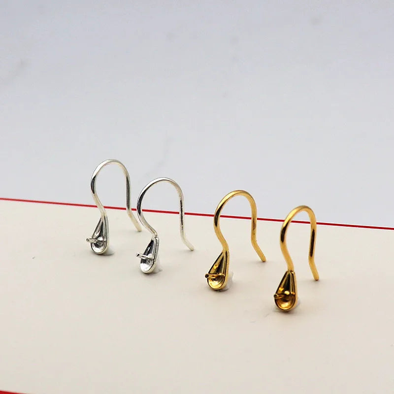 Solid 925 Sterling Silver Earring Hook High-Heeled with Pear Fitting Diy Jewelry Findings Women Components Making 1 Pair