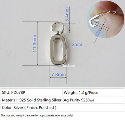 Solid 925 Sterling Silver Clasp,Spring Press Open Hook with Swivel End Ring，Rotatable Buckle for Necklace/Bracelet Jewelry