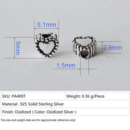 solid 925 sterling silver Heart-shaped charm beads, Thai Silver spacer loose bead with 1.2mm hole jewelry diy components