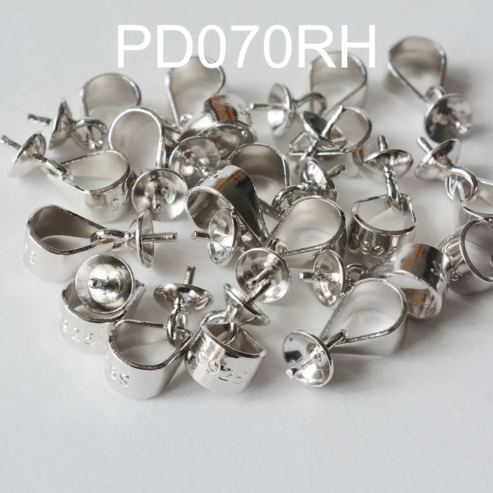 925 Silver Pendant Bail Connector with Pearl Cup Pin, Silver Pendant Bail with Cup Glue-on Pendant Connector for Jewelry Making