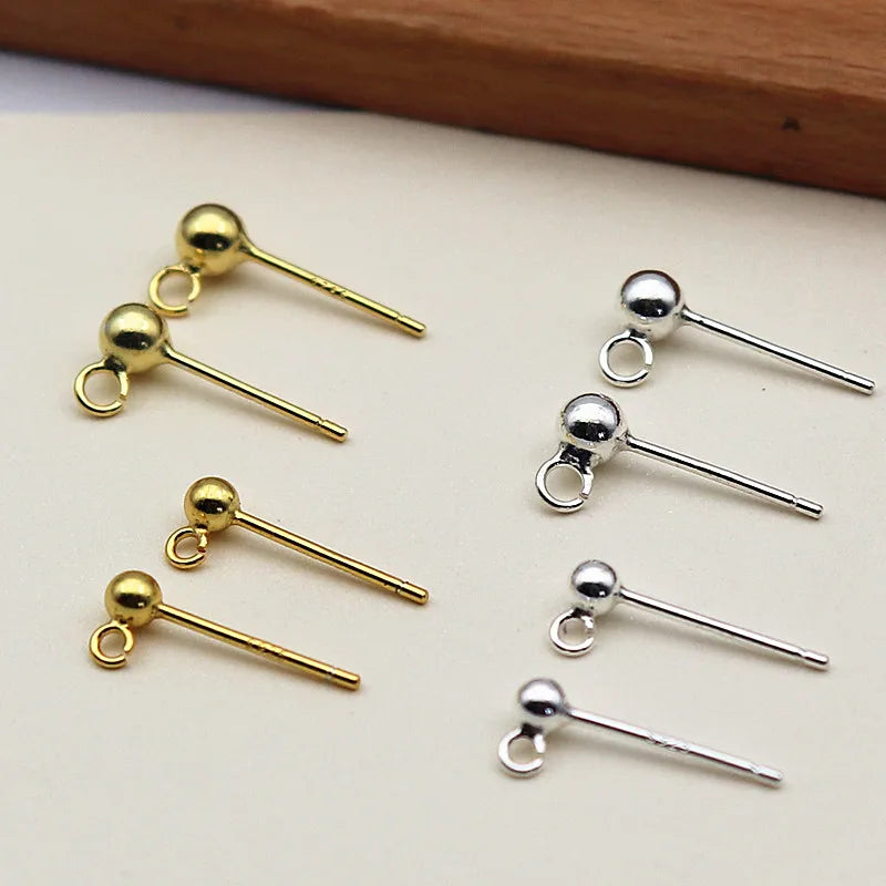 3mm Solid 925 Sterling Silver Ball Earring Post with Open Jump Ring  DIY Components Jewelry Making Earring Accessories Findings