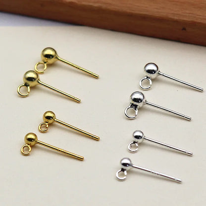 3mm Solid 925 Sterling Silver Ball Earring Post with Open Jump Ring  DIY Components Jewelry Making Earring Accessories Findings