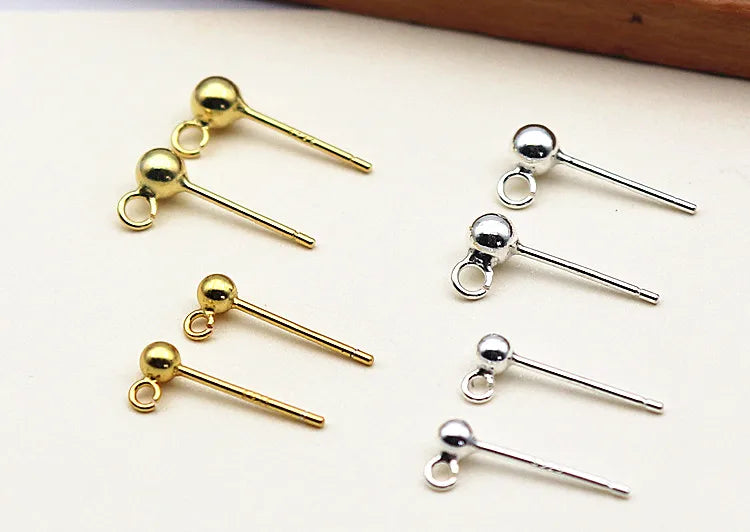 3mm Solid 925 Sterling Silver Ball Earring Post with Open Jump Ring  DIY Components Jewelry Making Earring Accessories Findings