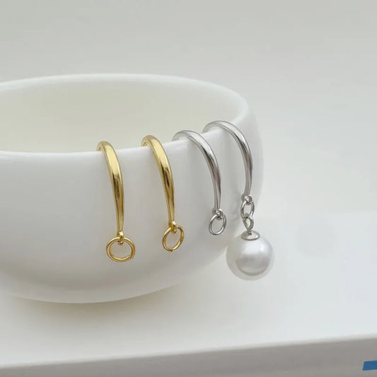 1Pair Solid 925 Sterling Silver Earring Hooks 18k Gold Color 9x14mm Simple DIY Jewelry Accessories Making Components