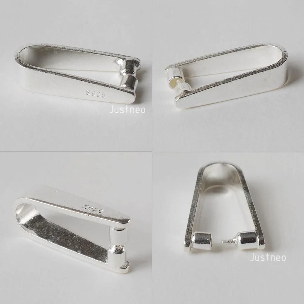 Sterling Silver Clip On Pinch in Pendant Bail Connectors Clasp Slider for Jewelry Making