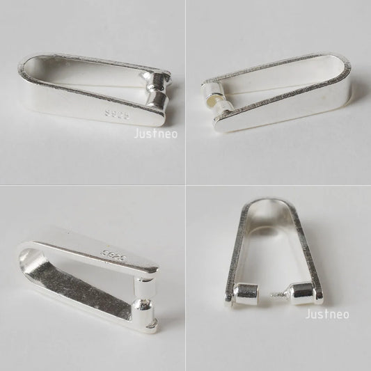 Sterling Silver Clip On Pinch in Pendant Bail Connectors Clasp Slider for Jewelry Making