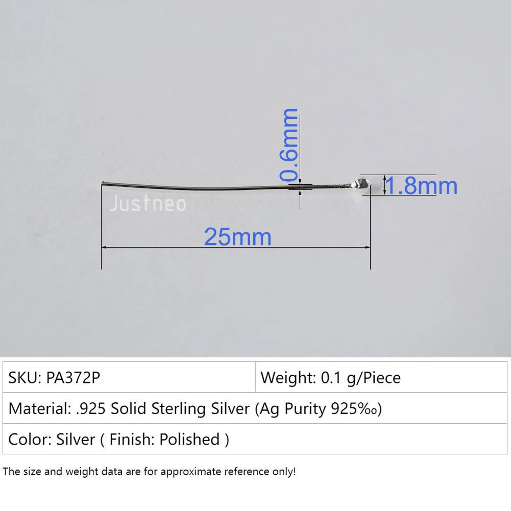 925 Sterling Silver Ball Head Pins For Jewelry Making, Silver Round Bead Head Pins, Silver Findings Head Ball Pins