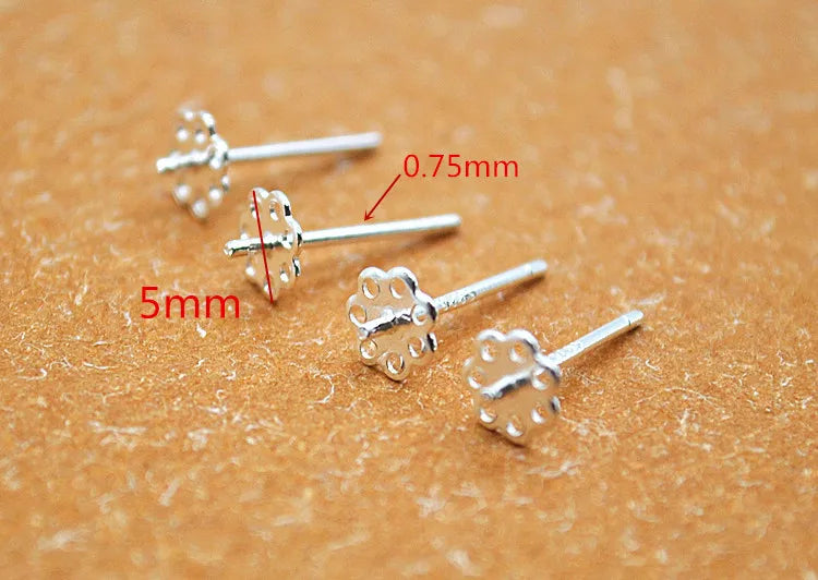 1 Pair 5mm Solid 925 Sterling Silver Earring Post Ear Studs with Cupped Pad Holding Jewelry Pearl Round Beads Making DIY