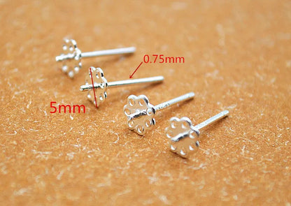 1 Pair 5mm Solid 925 Sterling Silver Earring Post Ear Studs with Cupped Pad Holding Jewelry Pearl Round Beads Making DIY